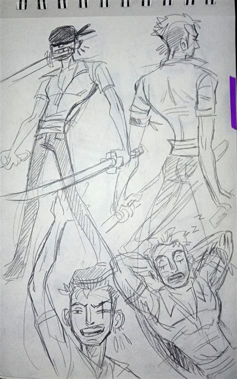 Some sketches of zoro and luffy : r/OnePiece