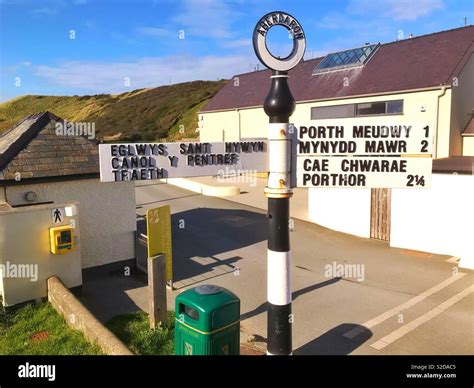 Road Signs Aberdaron On A October Morning Stock Photo Alamy