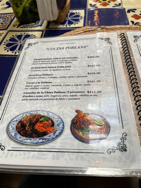 Carta Del Restaurante Antigua China Poblana Zocalo Heroica Puebla Del