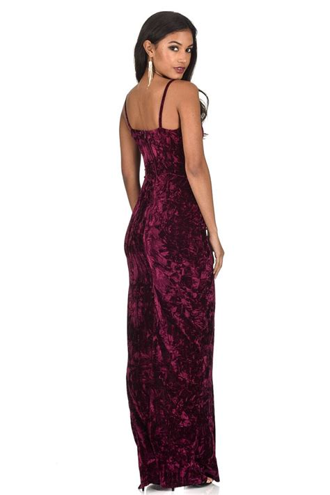 Plum Velvet Wrap Over Slit Dress Ax Paris