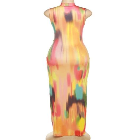 Gradient Print Print Ribbed Midi Dress Colorful Maxi Dress Date Ebay