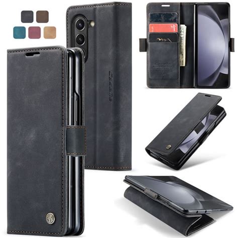 CaseMe Samsung Galaxy Z Fold 5 Soft PU Retro Leather Flip Wallet Case Black