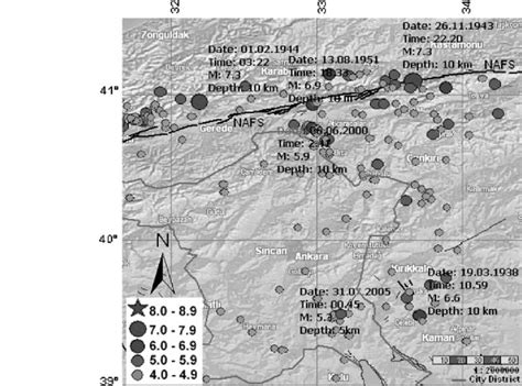 The Distribution Of Epicenters For Major Earthquakes In The Ankara Download Scientific Diagram