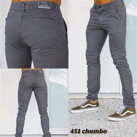 2 Calça Sarja Masculina Slim Fit C Elastano Várias Cores 38 ao 48