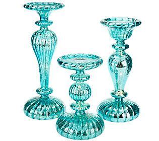 Set Of Illuminated Mercury Glass Pedestals By Valerie Qvc