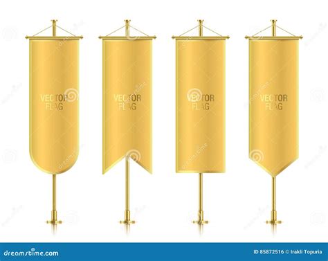 Different Shaped Golden Vertical Banner Flags Stock Vector