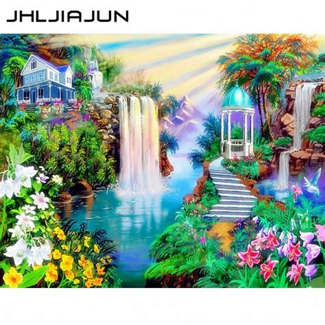 Cuadro Jhljiajun Con N Meros Cuadros De Lienzo Paisaje De Cascada Diy