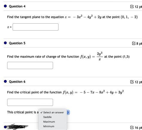 Solved Find The Tangent Plane To The Equation Z−3x2−4y22y