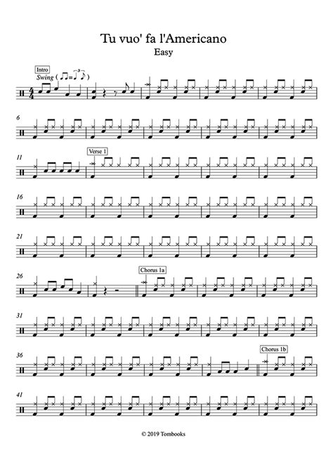 Tu Vuò Fa' L'Americano (Easy Level) (Carosone) - Drums Sheet Music