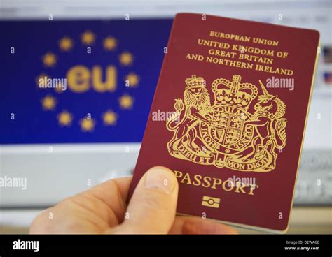 A British Passport With Eu Flag Stock Photo Alamy