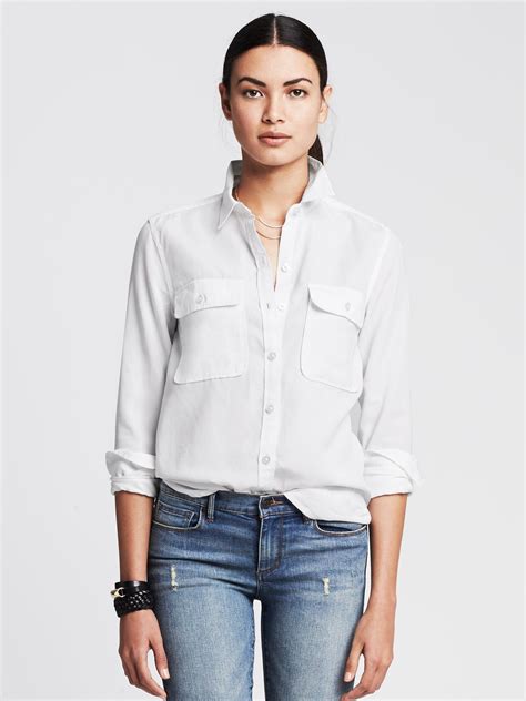 Banana republic Soft-wash Tencel Shirt in White | Lyst