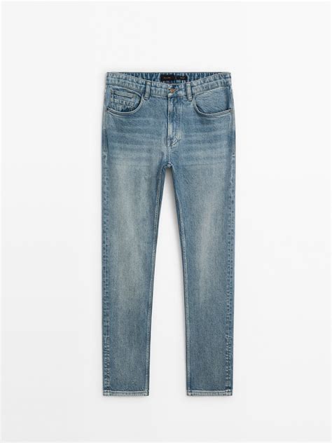 Джинсы зауженного кроя с эффектом потертости Massimo Dutti, индиго ...