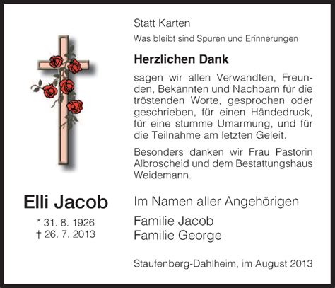 Traueranzeigen Von Elli Jacob Trauer HNA De