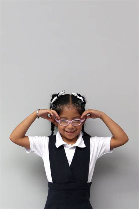 Year Old Latina Brunette Girl Dressed In School Uniform Looks Very