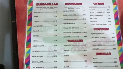 Carta del restaurante Quesadillas sra Ascencio Ciudad López Mateos Av