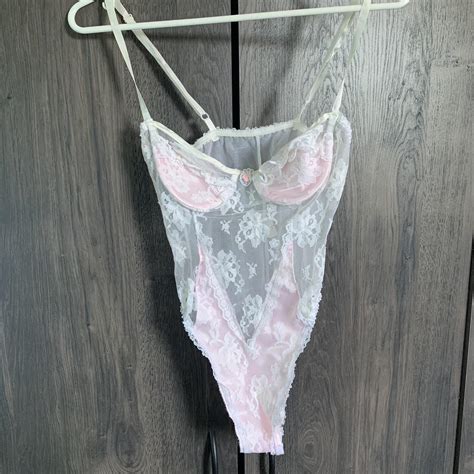 Vintage 80s Lace White And Pink Teddy Lingerie Depop