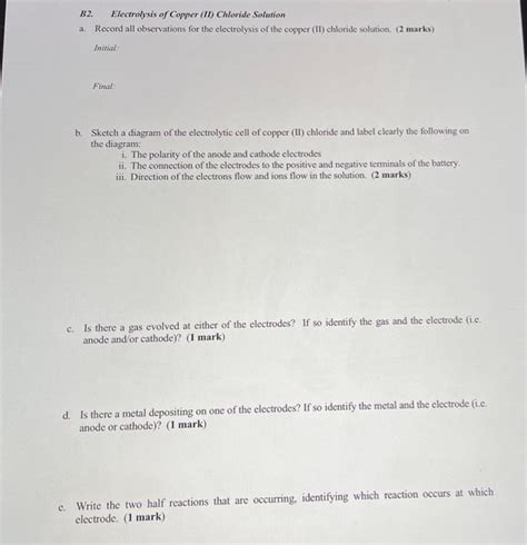 Solved B2 Elecrrolysis Of Copper Ii Chloride Solution A