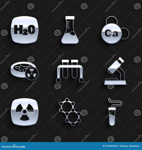 Set Test Tube Molecule Microscope Radioactive With Toxic Liquid