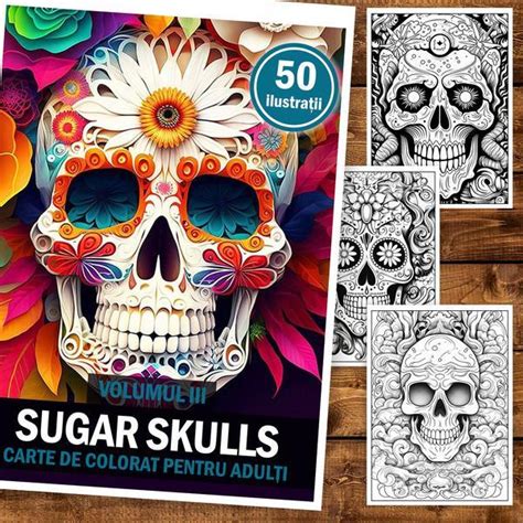 Carte De Colorat Pentru Adulti De Ilustratii Sugar Skulls