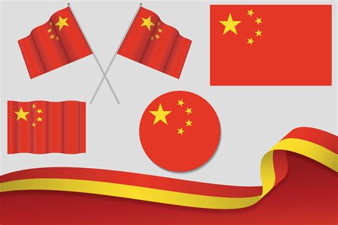 Set Of China Flags In Different Designs Icon Flaying Flags With