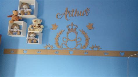 Kit Painel de Parede Completo 13 peças Urso Príncipe Personalizado MDF