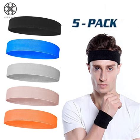 Luxtrada 5pack Sweat Headbands Sports Head Sweatbands For Athletic