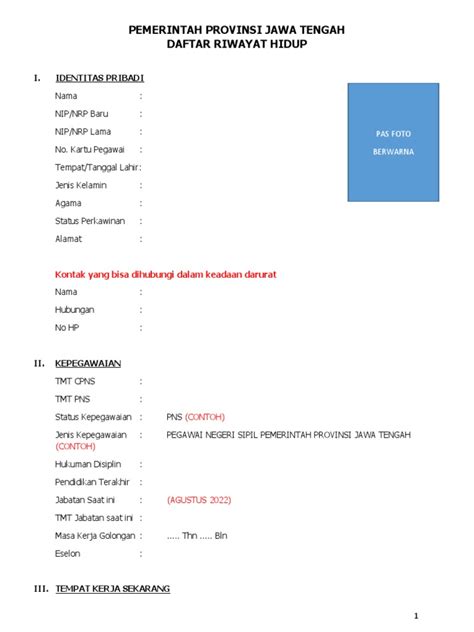 Kosong Form Daftar Riwayat Hidup Pdf