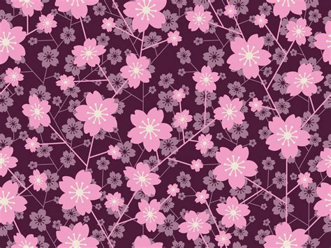 Seamless Cherry Blossom Floral Pattern Isolated On A Black Background