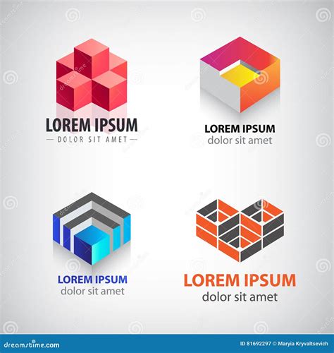 Vector Set Of 3d Cube Geometric Structure Logos Building Architecture Blocks Colorful Icons