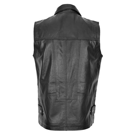 Multi Purpose Mens Leather Gilet Black Leather Waistcoat