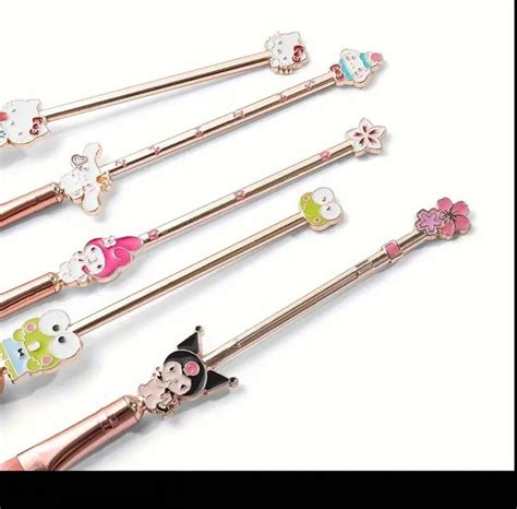 5 Piece Hello Kitty Makeup Brush Set With Pink Storage Bag Hello Kitty