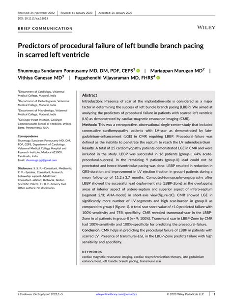 PDF Predictors Of Procedural Failure Of Left Bundle Branch Pacing In