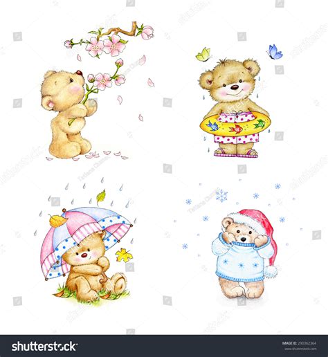 Set Cute Baby Bears Four Seasons Stock Illustration 290362364