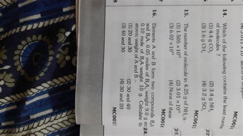 Mc T Elements A And B Form Two Compounds B A And B A Moles O