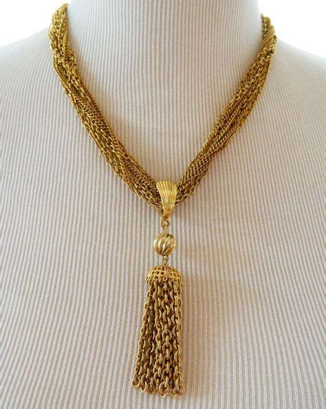 Vintage Sarah Coventry Tassel Fringe Statement Necklace Boho Chic Gold