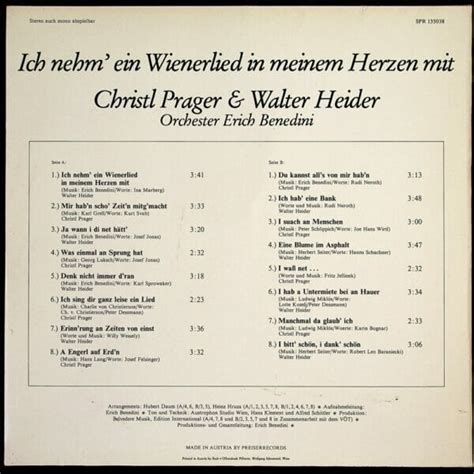 LP Ich Nehm Ein Wienerlied In Meinem Herzen Mit Christl Prager Und