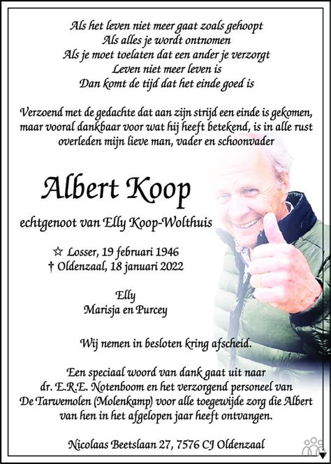 Albert Koop 18 01 2022 Overlijdensbericht En Condoleances Mensenlinq Nl