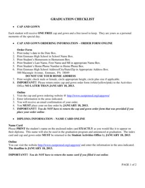 Fillable Online Eastpennsd GRADUATION CHECKLIST January Mailing 2013