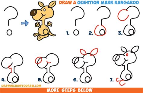 How to Draw a Cartoon Kangaroo from a Question Mark Shape – Easy Step ...