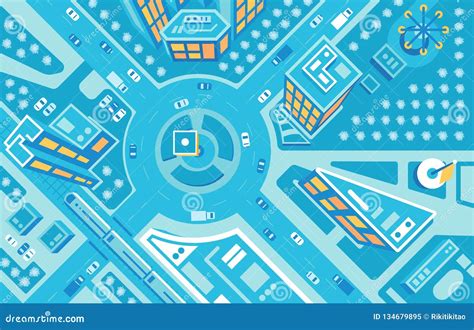 Top View Aerial Images Of City Flat Illustration Stock Vector