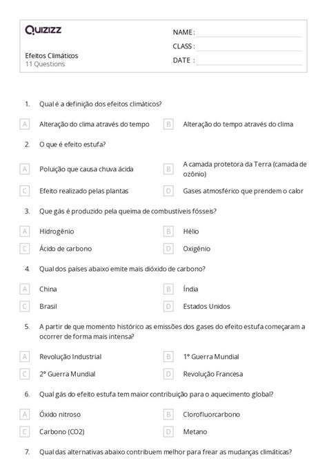 Mais De Planilhas Clima Mundial E Mudan As Clim Ticas No Quizizz