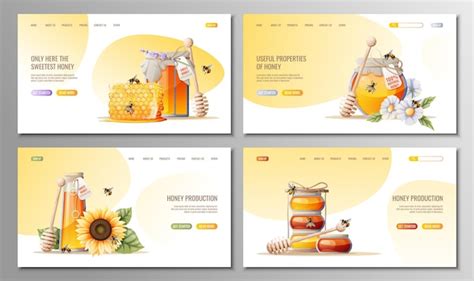 Premium Vector Set Of Banner Templates With Honey Products Honey