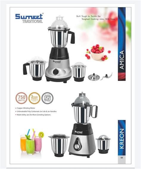 750 W Sumeet Traditional Mixer Grinder For Kitchen Capacity 3 Jar At