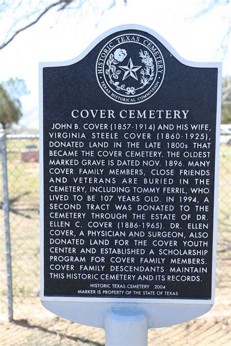 Cover Cemetery Historical Marker