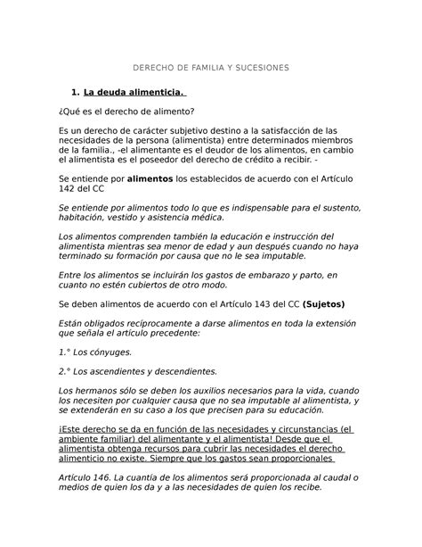 Deuda Alimentos Apuntes Tema Derecho De Familia Y Sucesiones