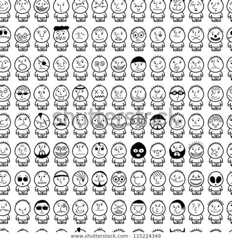 Funny Hand Drawn Characters Seamless Pattern Vector De Stock Libre De Regalías 115224349