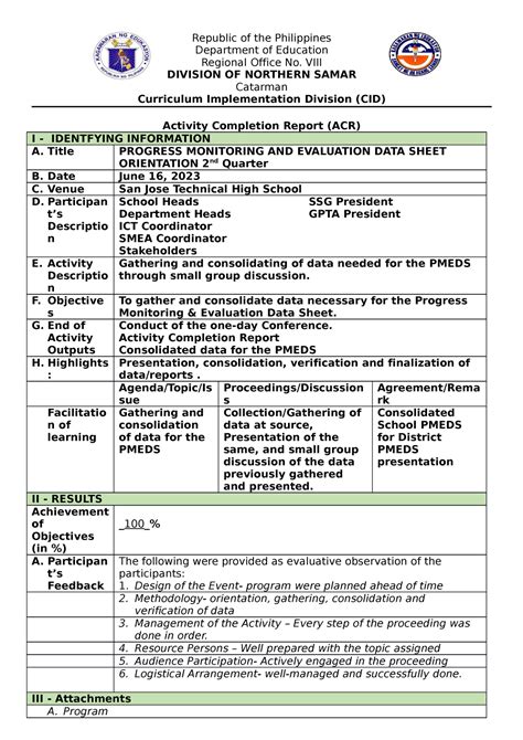 Pmed Acr Q2 3rd Grading Grading 2023 Republic Of The Philippines