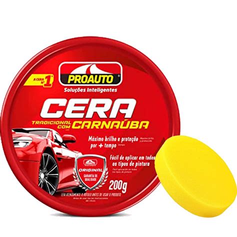 Kit Cera De Carnauba Tradicional Proauto E Aplicador Shopee Brasil