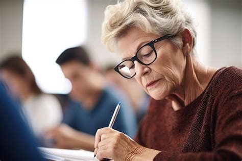 Premium Ai Image Shot Of A Mature Student Writing Notes In Class