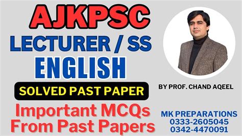 AJKPSC Lecturer English Past Paper Lecturer English Important MCQs